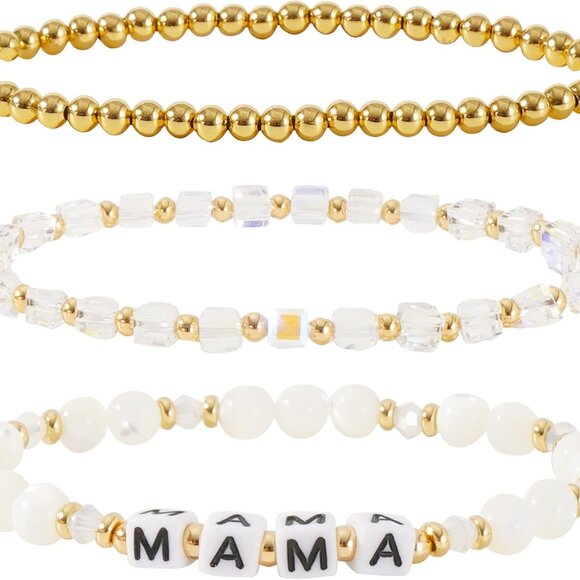 Gold Plated Crystal Beaded Bracelets Set Dainty Stretch Jewelry for Women - Picture 1 of 6